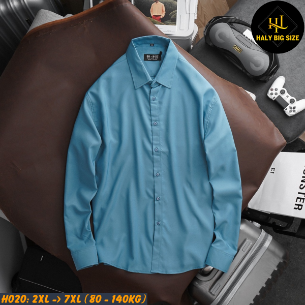 Áo sơ mi nam trơn tay dài big size kate lụa [H020:70-130kg]