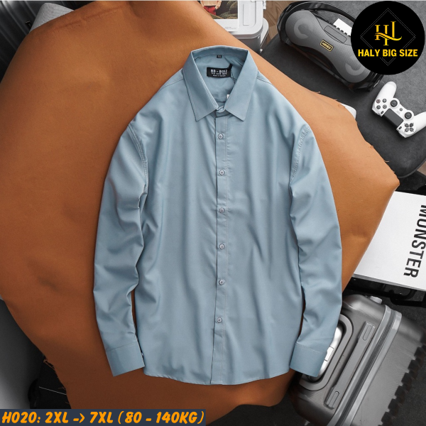 Áo sơ mi nam trơn tay dài big size kate lụa [H020:70-130kg]
