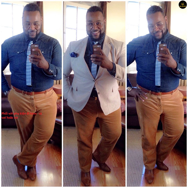 phối đồ cho nam mập với cà vạt hoặc nơ