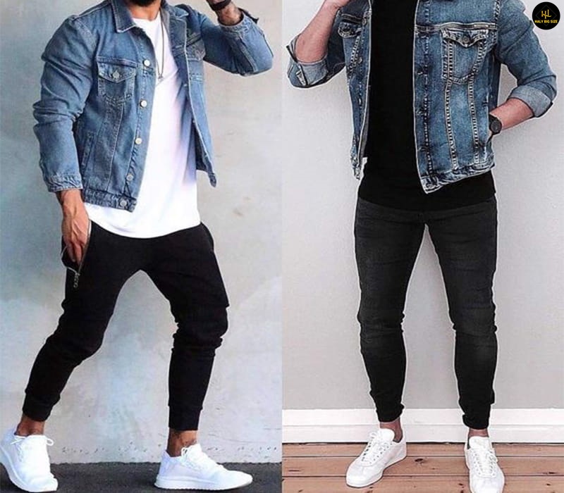 Quần jogger nam với áo denim