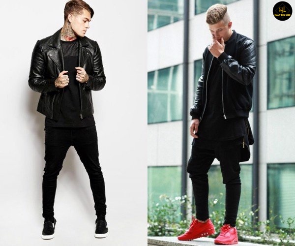 Quần jogger với áo khoác da