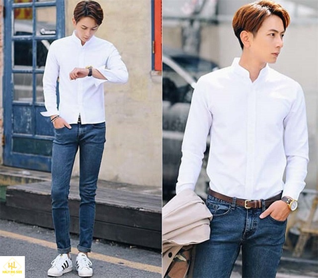 áo sơ mi trắng nam với quần jean
