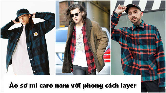 Phối áo sơ mi caro nam phong cách layer