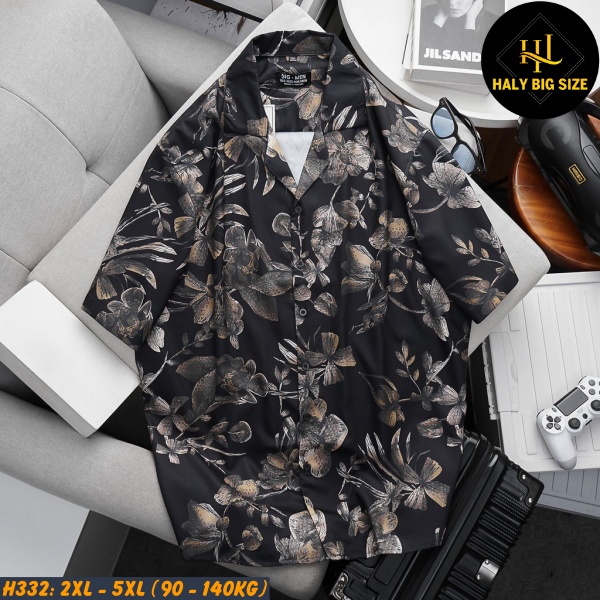 Áo sơ mi nam big size tay ngắn cổ đăng hoạ tiết H332