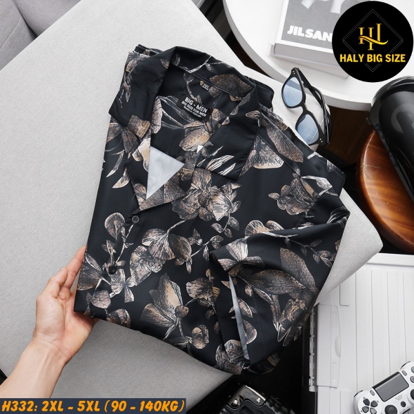 Áo sơ mi nam big size tay ngắn cổ đăng hoạ tiết H332