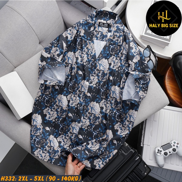 Áo sơ mi nam big size tay ngắn cổ đăng hoạ tiết H332