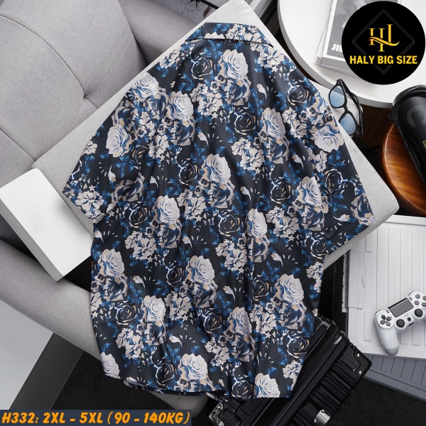 Áo sơ mi nam big size tay ngắn cổ đăng hoạ tiết H332