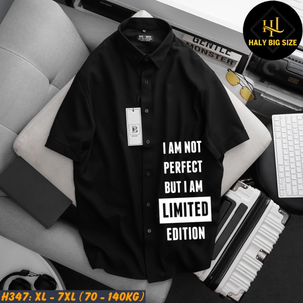 Áo sơ mi nam big size tay ngắn in chữ H347