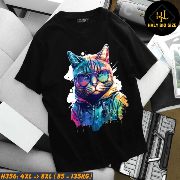 Áo thun nam big size in hình mèo H356