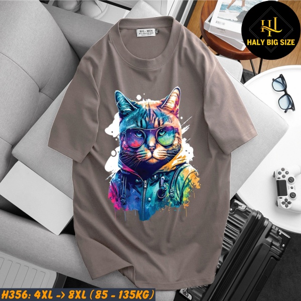 Áo thun nam big size in hình mèo H356
