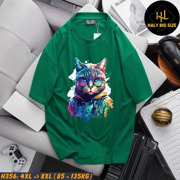 Áo thun nam big size in hình mèo H356