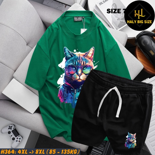 Đồ bộ nam big size hình mèo H364