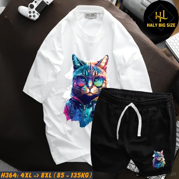 Đồ bộ nam big size hình mèo H364