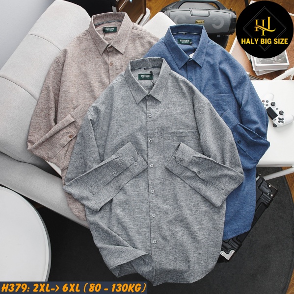 Áo sơ mi nam big size vải xô đũi H379