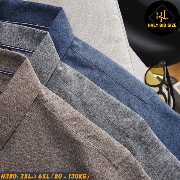 Áo sơ mi nam big size tay ngắn vải xô đũi H380