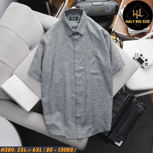 Áo sơ mi nam big size tay ngắn vải xô đũi H380