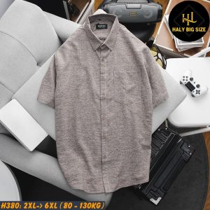Áo sơ mi nam big size tay ngắn vải xô đũi H380