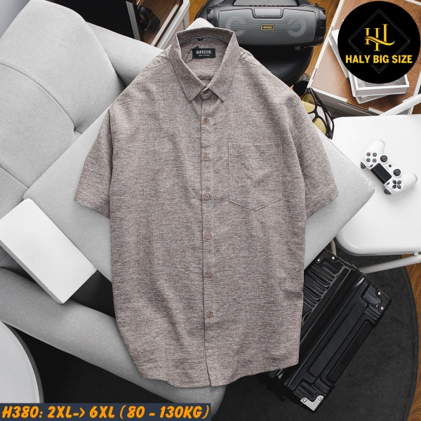 Áo sơ mi nam big size tay ngắn vải xô đũi H380