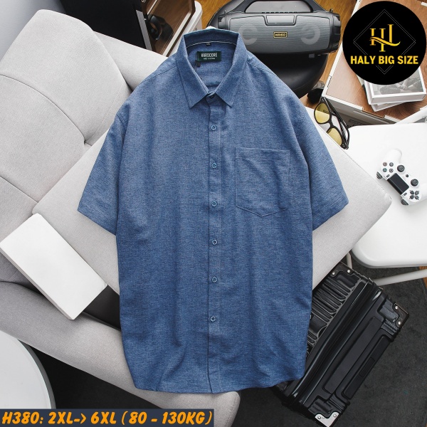 Áo sơ mi nam big size tay ngắn vải xô đũi H380