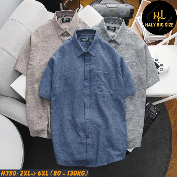 Áo sơ mi nam big size tay ngắn vải xô đũi H380