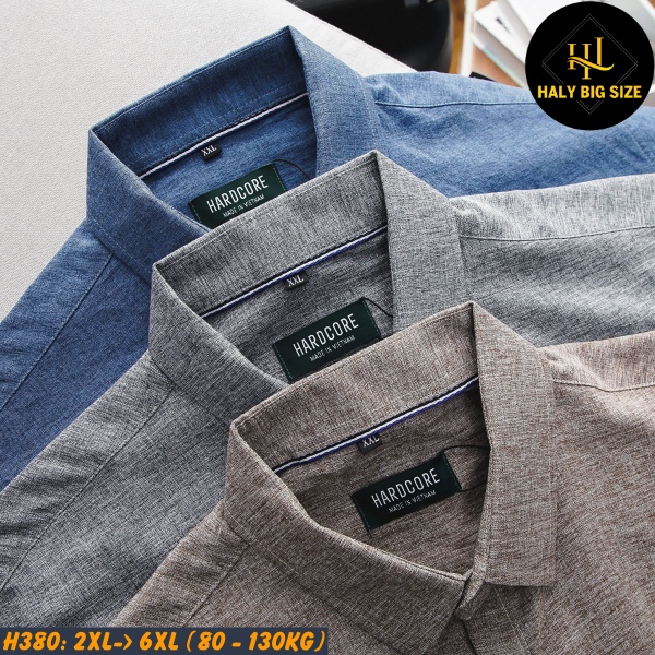 Áo sơ mi nam big size tay ngắn vải xô đũi H380