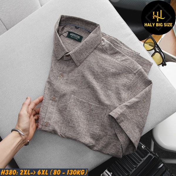 Áo sơ mi nam big size tay ngắn vải xô đũi H380