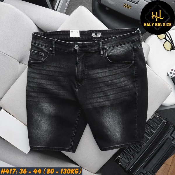 Quần short jean nam big size wash tông đen H417