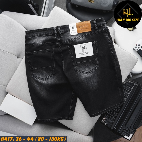 Quần short jean nam big size wash tông đen H417