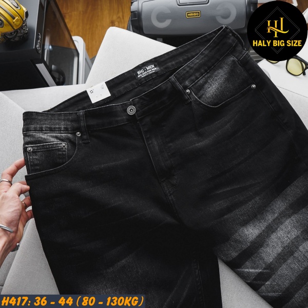 Quần short jean nam big size wash tông đen H417