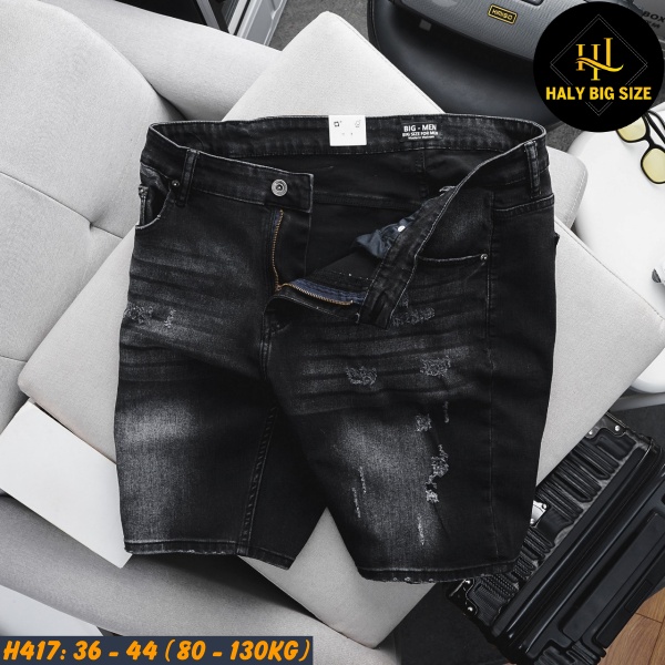 Quần short jean nam big size wash tông đen H417