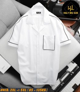 Áo sơ mi nam tay ngắn cổ đăng có túi viền sọc H418