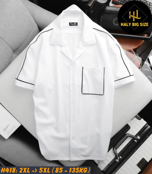 Áo sơ mi nam tay ngắn cổ đăng có túi viền sọc H418