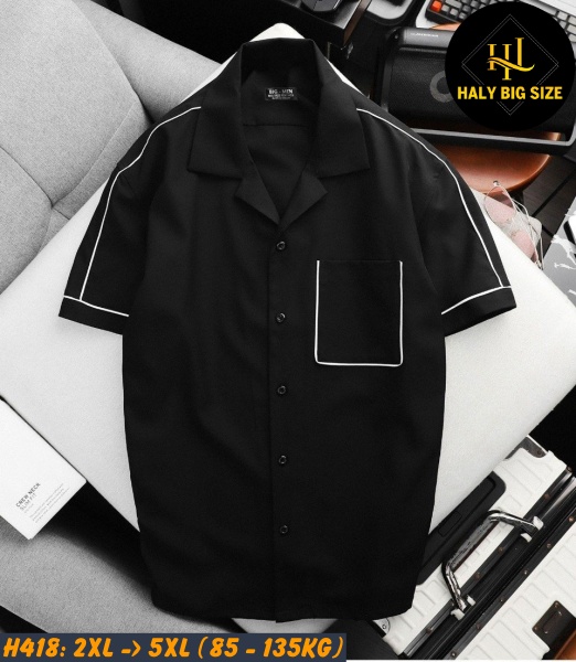 Áo sơ mi nam tay ngắn cổ đăng có túi viền sọc H418