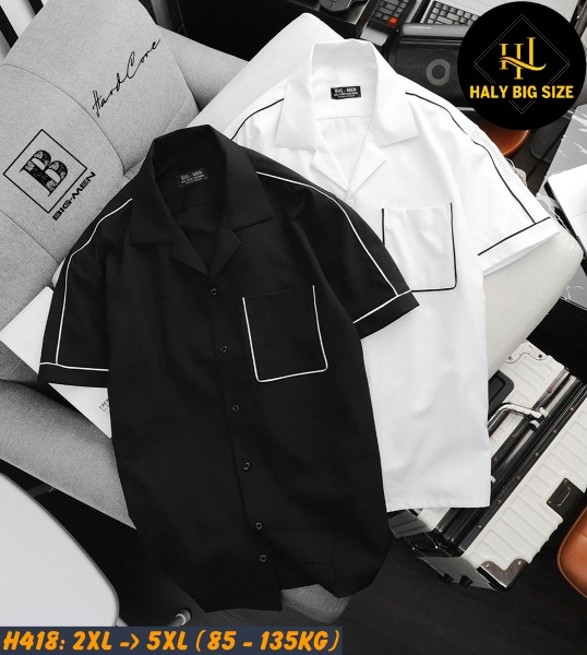 Áo sơ mi nam tay ngắn cổ đăng có túi viền sọc H418