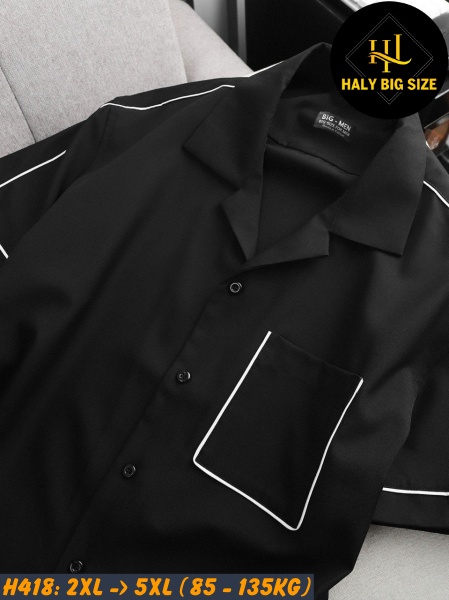 Áo sơ mi nam tay ngắn cổ đăng có túi viền sọc H418