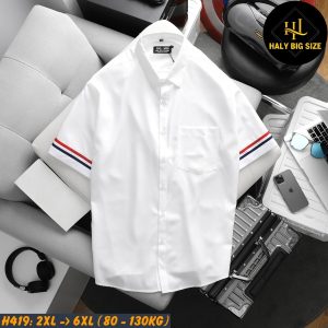 Áo sơ mi nam big size phối 3 sọc viền tay áo H419