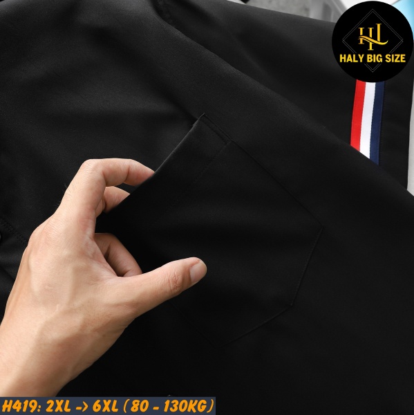 Áo sơ mi nam big size phối 3 sọc viền tay áo H419