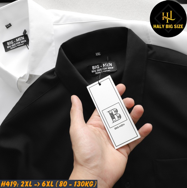 Áo sơ mi nam big size phối 3 sọc viền tay áo H419