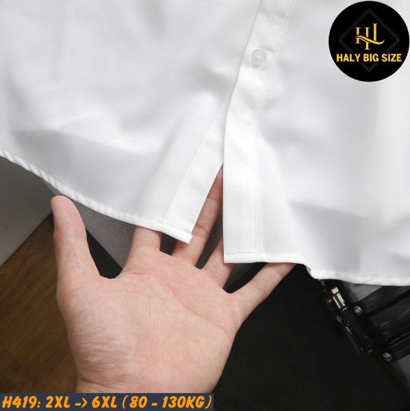 Áo sơ mi nam big size phối 3 sọc viền tay áo H419