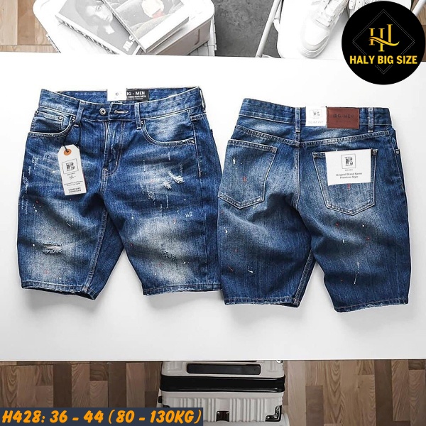Quần short jean nam big size xanh chấm trắng H428