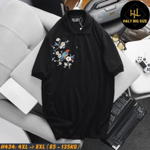 Áo polo nam big size đen thêu hình chim H434