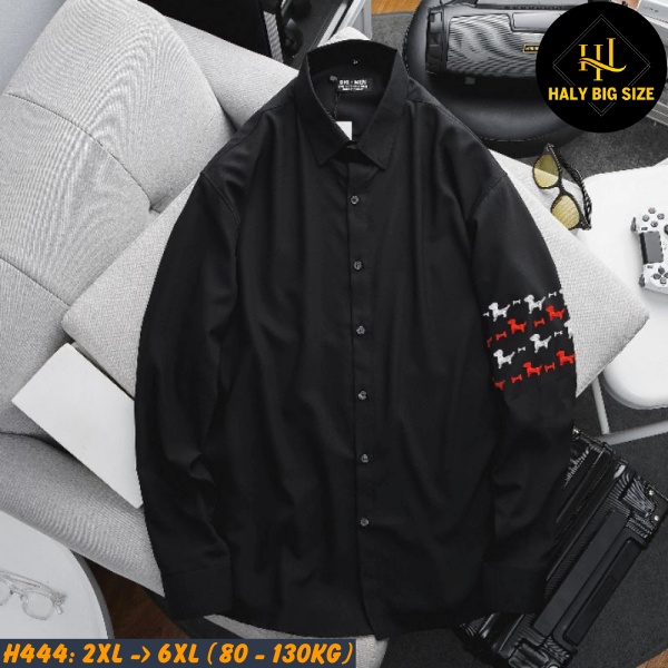 Áo sơ mi nam big size thêu họa tiết tay H444