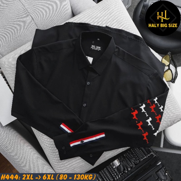 Áo sơ mi nam big size thêu họa tiết tay H444