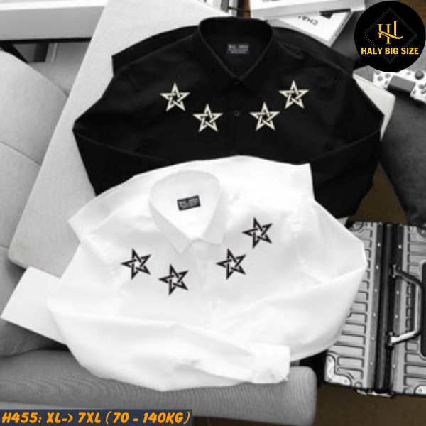 Áo sơ mi nam big size tay dài in hình ngôi sao H455