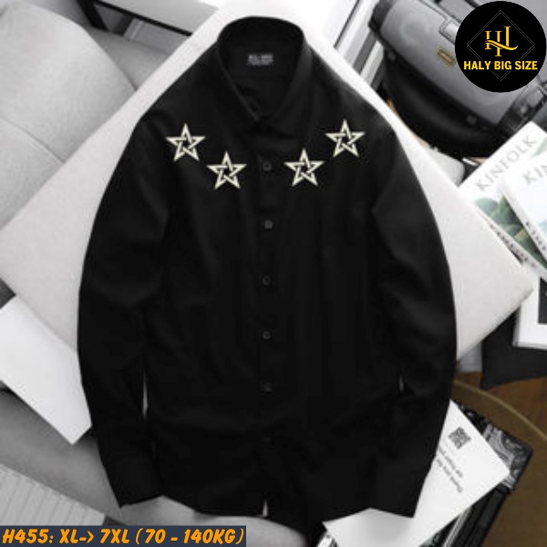 Áo sơ mi nam big size tay dài in hình ngôi sao H455