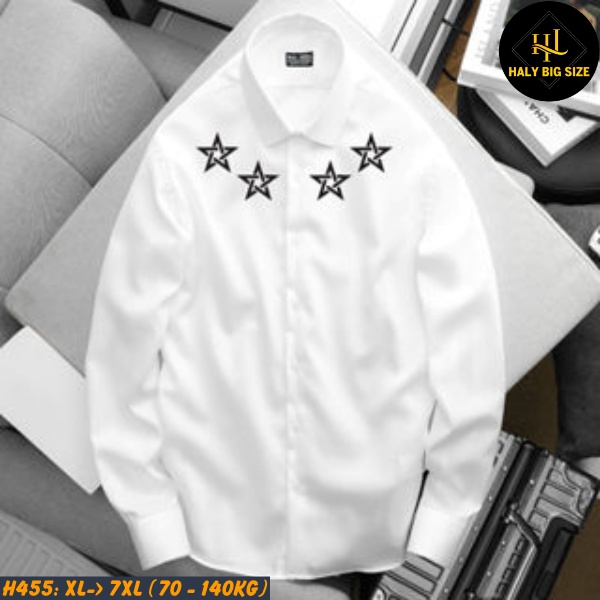 Áo sơ mi nam big size tay dài in hình ngôi sao H455