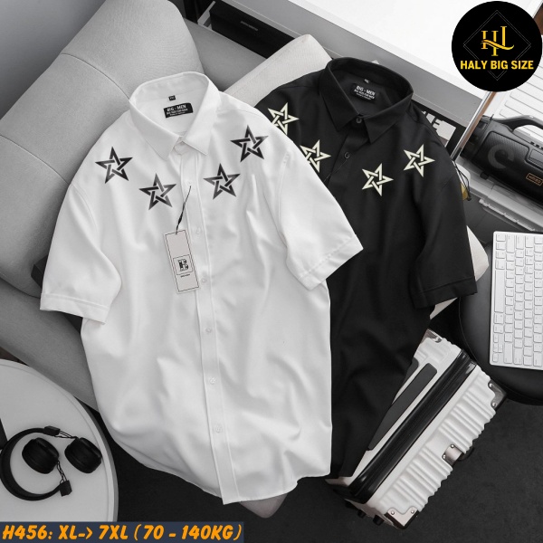 Áo sơ mi nam big size tay ngắn in hình ngôi sao H456