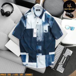 Áo sơ mi nam big size tay ngắn họa tiết H462