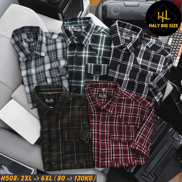 Áo sơ mi nam big size tay ngắn nỉ caro nhỏ H508