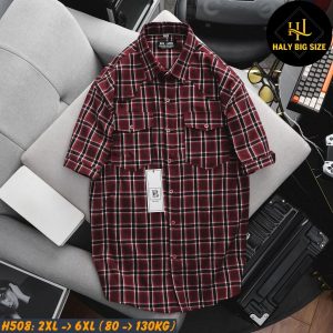Áo sơ mi nam big size tay ngắn nỉ caro nhỏ H508